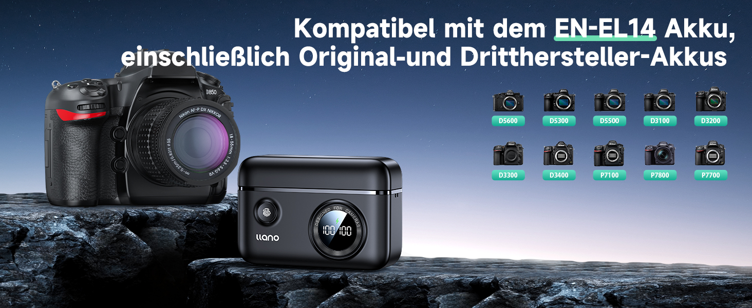 Зарядний пристрій EN-EL14 / EN-EL14a для Nikon (18W, 2 USB-C) з розумним дисплеєм, сумісний з Nikon D3200, D3500, D3100, D3300, D3400, D5600, D5100, D5200, D5300, D5500, DF, Coolpix P7000, P7100, P7700, P7800