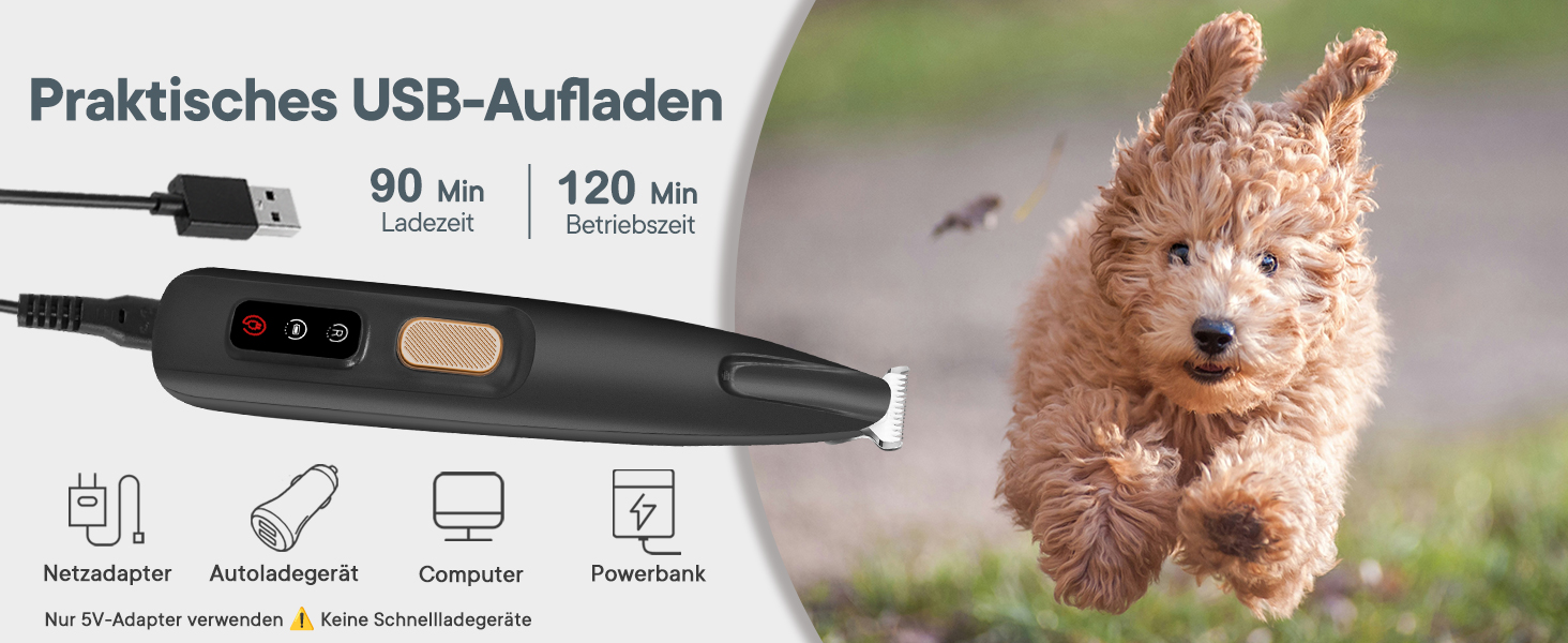 Триммер для собак та котів Pfotentrimmer з LED-підсвічуванням, 18 мм, тихий (35 дБ), вологостійкий, акумуляторний, для догляду за лапами, вухами, обличчям та хвостом (Чорний)