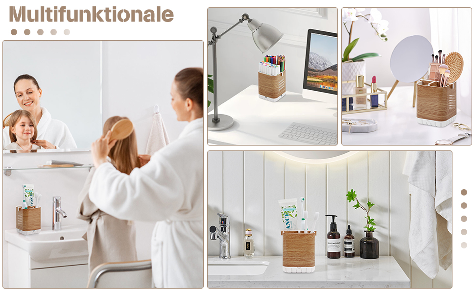 Тримач для електричної зубної щітки з підставкою для насадок, органайзер для ванної кімнати, стаканчик для зубної пасти, знімний тримач для зубних щіток з отвором для зливу (дерев'яна текстура)