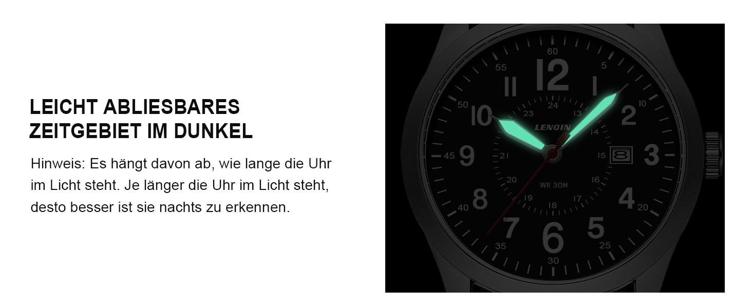 Годинник чоловічий LN LENQIN Military 30M водостійкий з датою, кварцовий, тактичний, на текстильному ремінці (чорний/сріблястий)