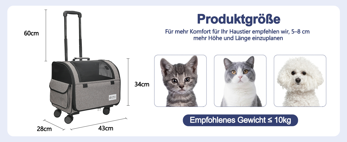 Транспортна сумка для собак та котів Galatée з колесами, розкладний рюкзак-переноска для тварин, сумісна з авіакомпаніями, з дихаючою сіткою (білий)