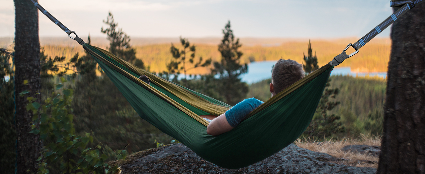 Гамак туристичний Ultraleicht Glymnis для відпочинку на природі, 275x140 см, 300 кг, темно-зелений/коричневий