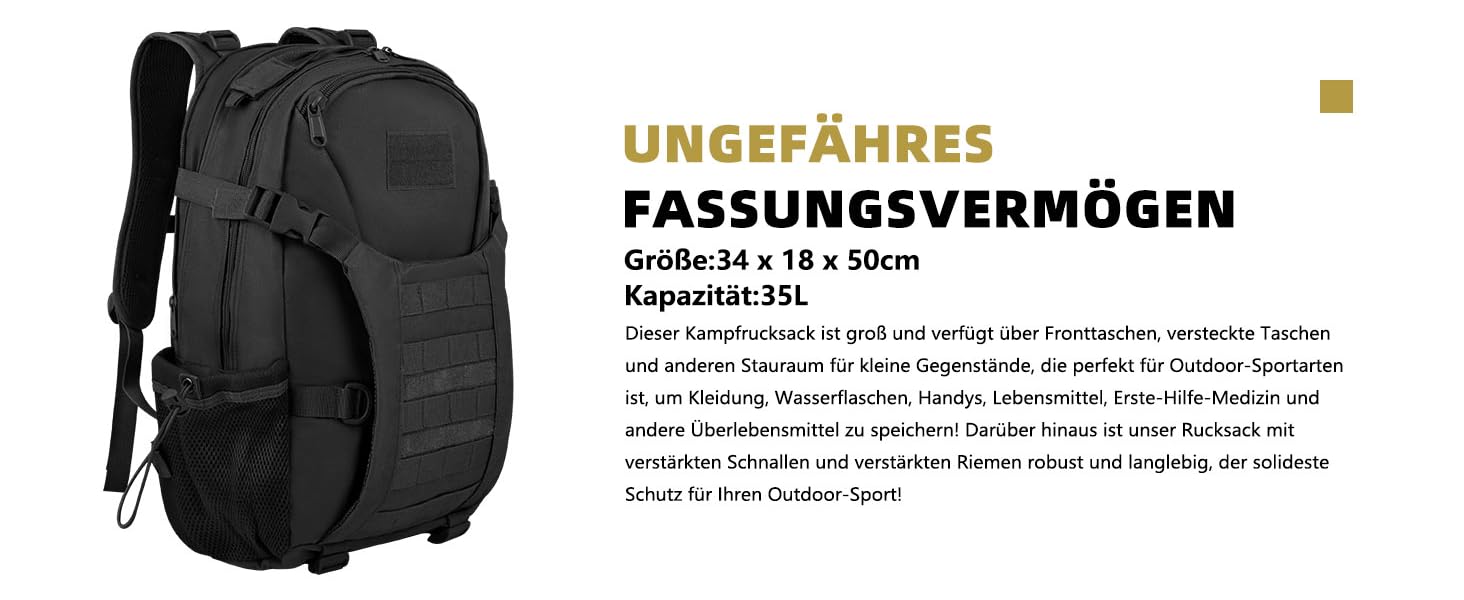 Zavothy 35/45L Military Backpack Men Women, Tactical Backpack, Trekking Backpacks, Outdoor Backpacks, Hiking Backpacks, for Camping, Mountaineering, Gymnastics Training, Shopping, City Trips, Cycling (Black-35l)