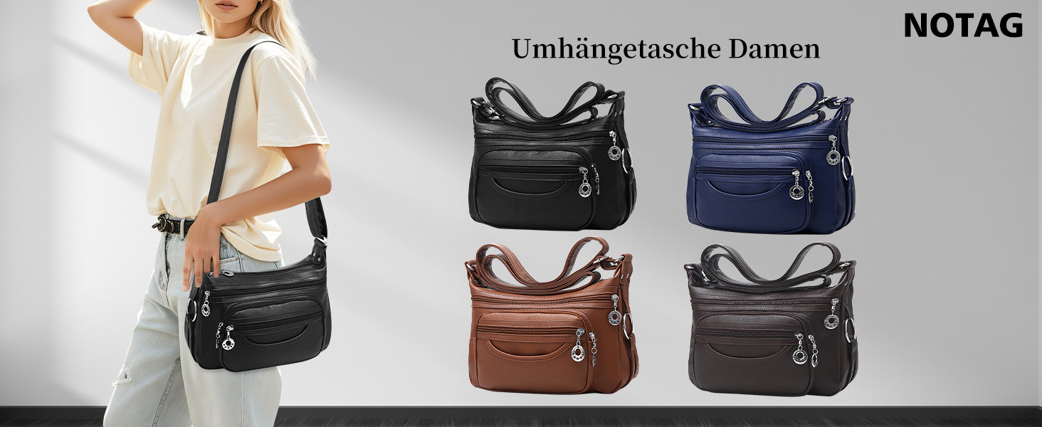 Сумка жіноча через плече NOTAG зі штучної шкіри, чорна: легка сумка-месенджер з декількома кишенями