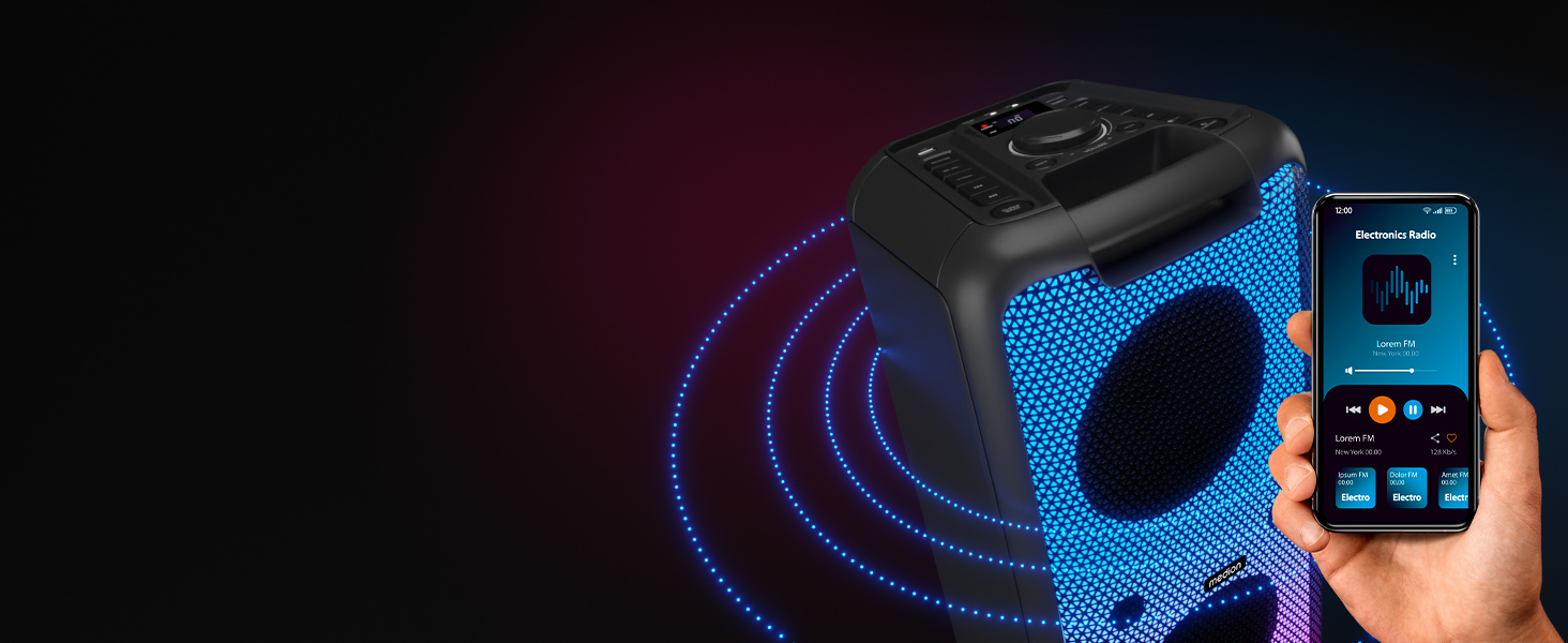 MEDION PE-1 Pure Partybox: портативна Bluetooth колонка з мікрофоном, світлові ефекти, караоке, AUX, USB, радіо (2 x 450 Вт)