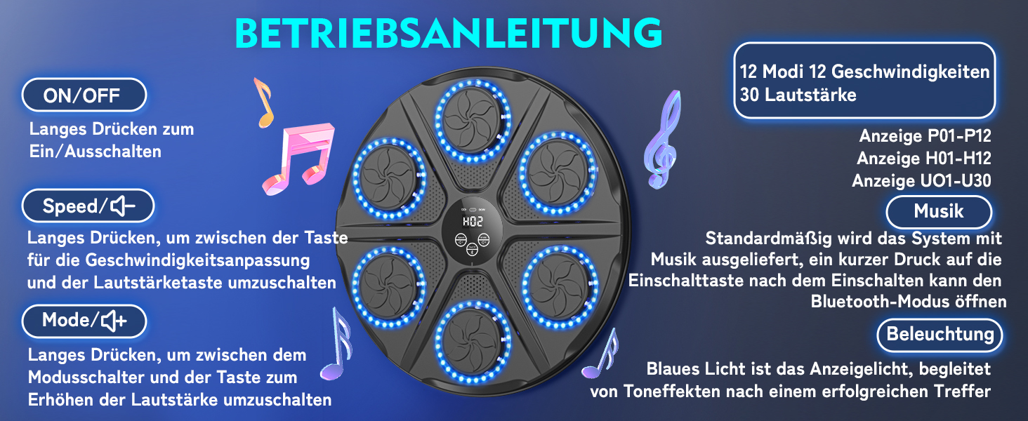 Музична боксерська машина YORRAKA для дорослих - LED-дисплей, Bluetooth, 12 режимів швидкості, з рукавичками