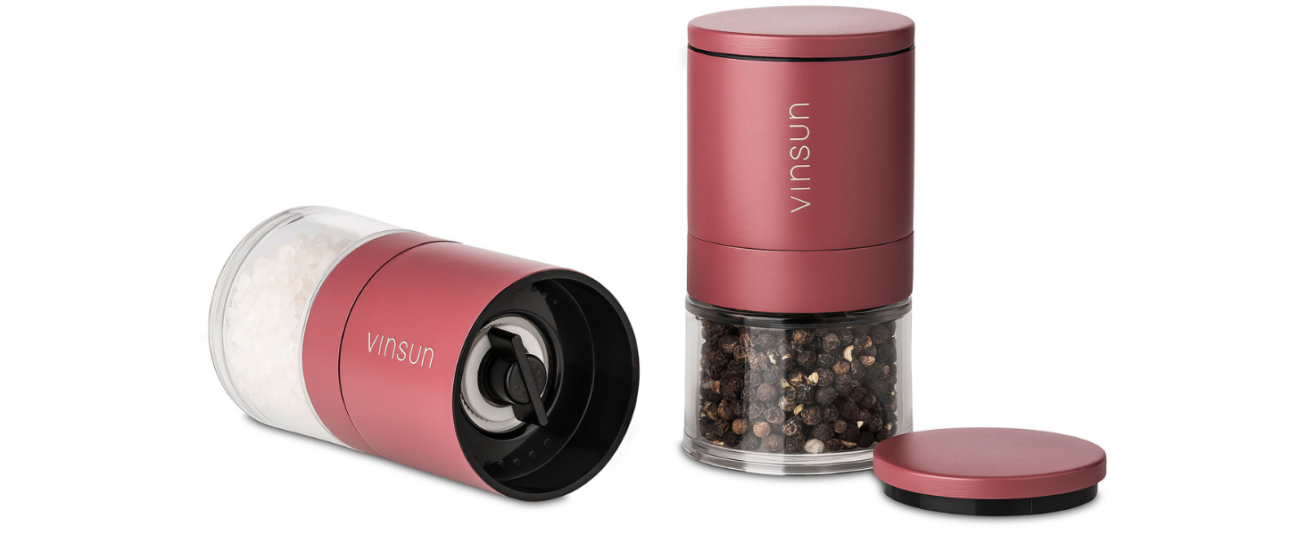 Набір з 2 мельниць для солі та перцю Vinsun - керамічний механізм, регульовані, ручні, нержавіюча сталь, кремово-білі