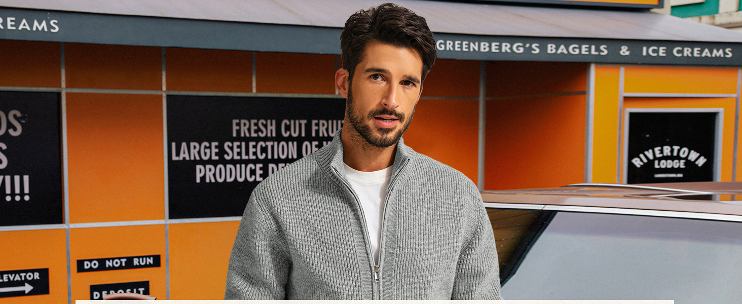 Кардиган чоловічий PJ PAUL JONES з рифленого в'язання, довгі рукави, зимова куртка, тонкий трикотаж, з коміром-стійкою та блискавкою, колір морської хвилі (S)