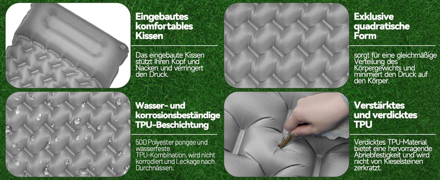 Каремат туристичний надувний Isomatte 9 см, 200x68 см, з подушкою, водонепроникний - для кемпінгу, походів, пляжу (Сірий)