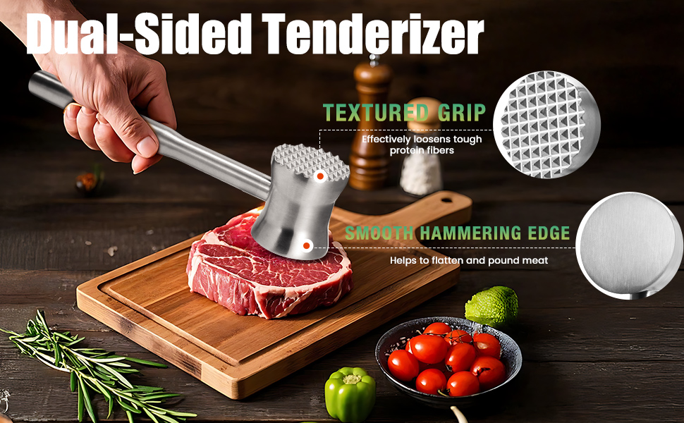 Молоток для м'яса з нержавіючої сталі 304, кухонний відбивальний молоток для яловичини, курки та свинини, придатний для посудомийки (вигнутий)