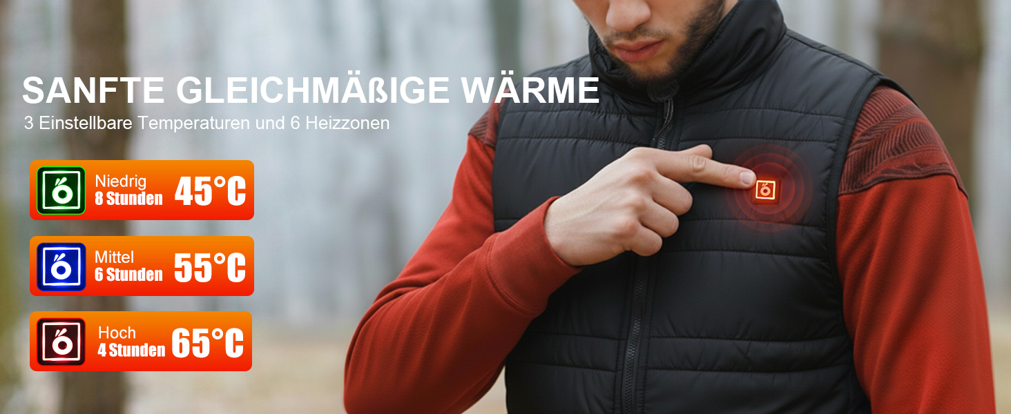 Обогріваючий жилет UNBON з акумулятором 10000mAh USB, чоловічий/жіночий, 3 режими нагріву, 6 зон нагріву, чорний