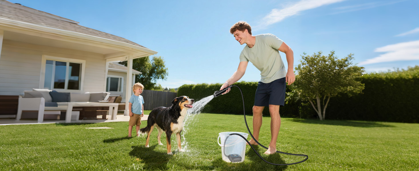 Портативна кемпінгова душ AUTOPkio з акумулятором 8000mAh, насосом та дисплеєм. IPX8, водонепроникна для відпочинку на природі, миття авто та домашнього використання. Чорний колір