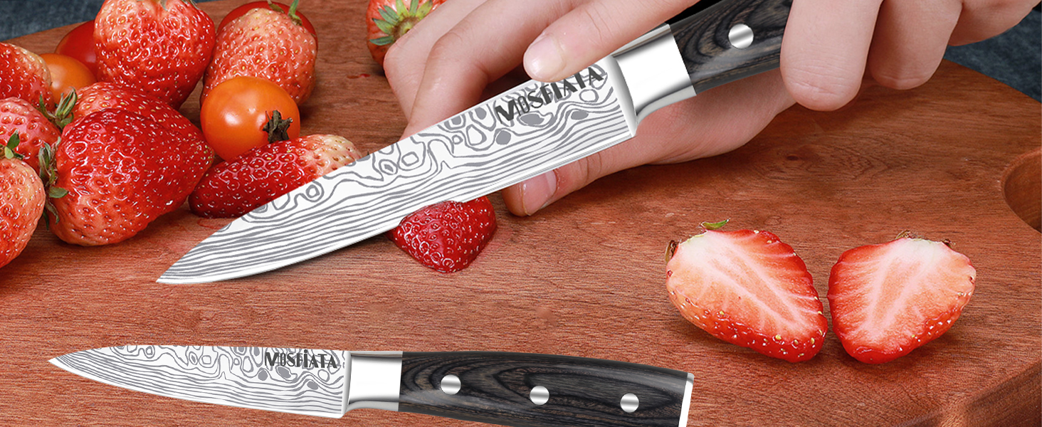 Набір кухонних ножів MOSFiATA 5 предметів з високоякісної вуглецевої нержавіючої сталі: Ніж Накірі 18 см, Універсальний ніж 13 см, Ніж для хліба, Точилка для ножів та Подарункова коробка