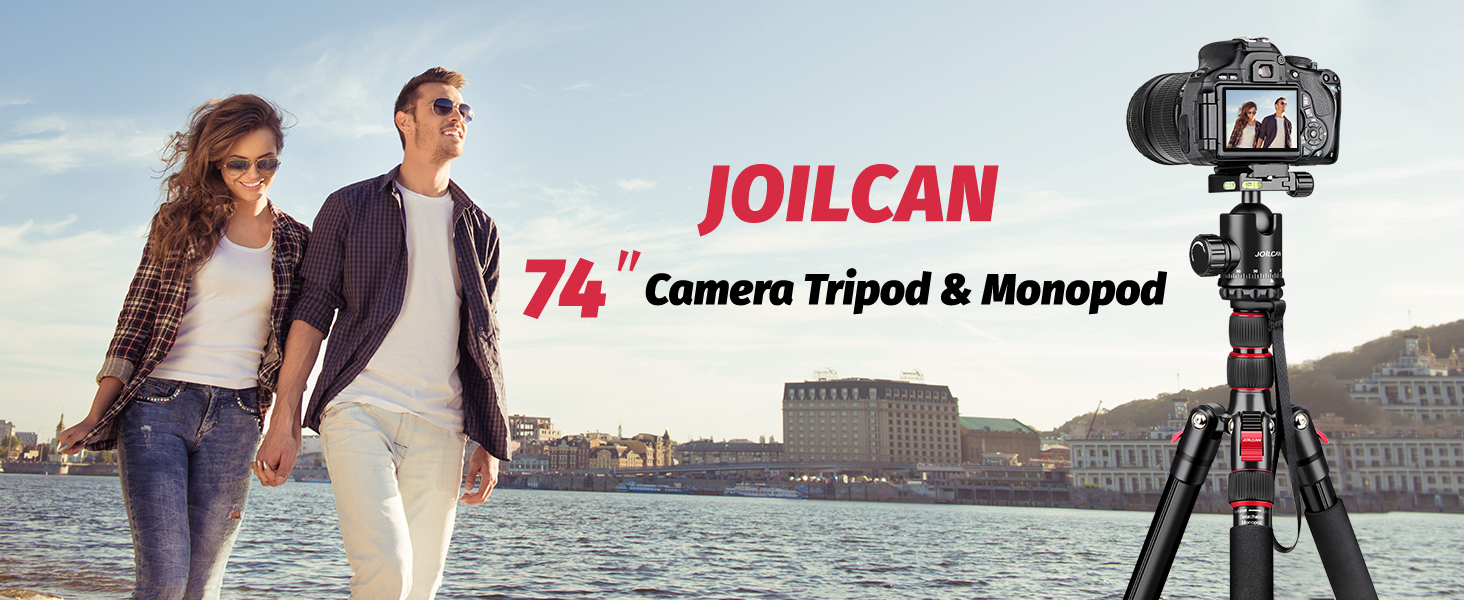 Штатив для камери JOILCAN 189см, легкий алюмінієвий монопод з кульковою головкою 360° та тримачем для телефону, професійний штатив для Canon, Nikon, Sony DSLR, смартфонів, вантажопідйомність 30lbs, червоний