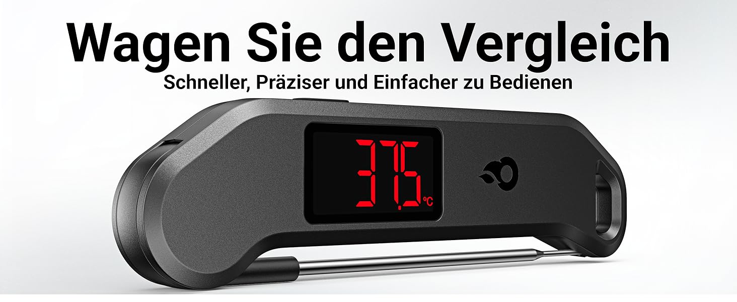 Цифровий термометр для м'яса ThermoMaven – миттєвий показник за 1 секунду, сертифікований NIST, ±0,3°C, водонепроникний (IP65), магнітний, для приготування на грилі, барбекю, духовки, кухні, чорний