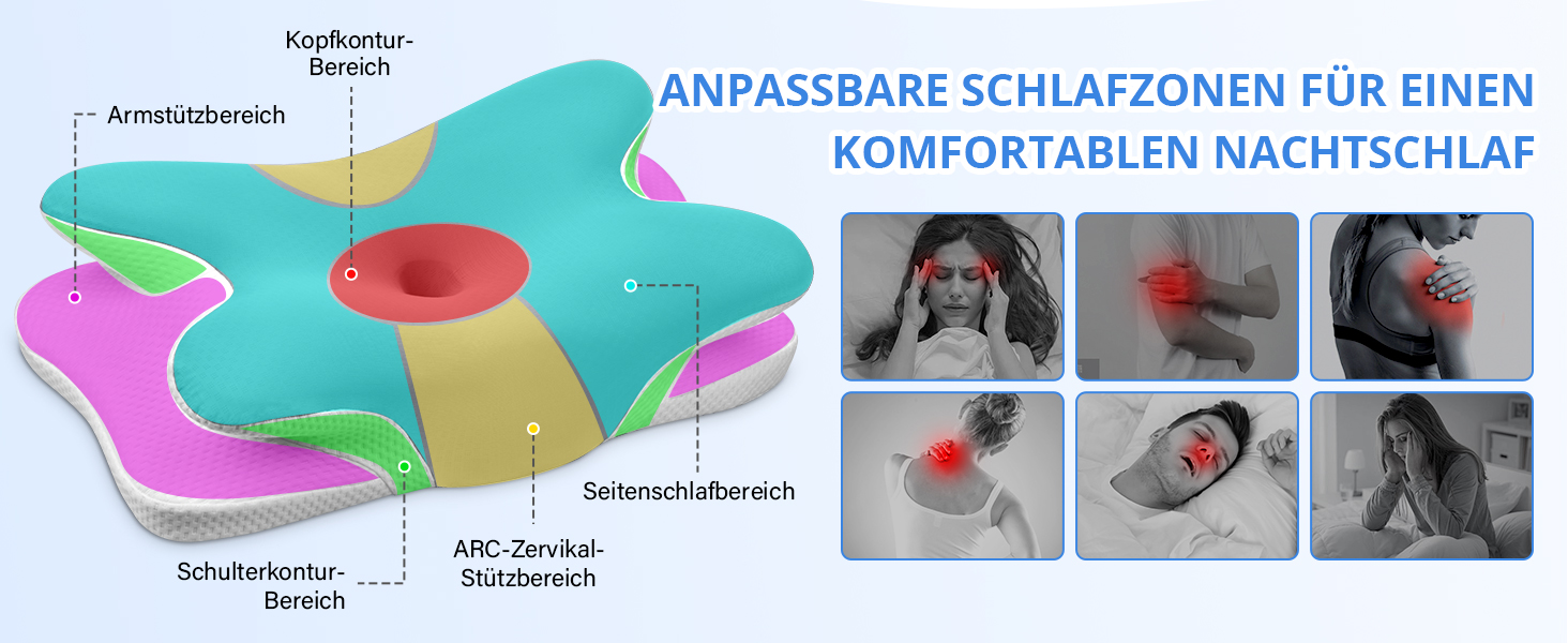 Подушка для шиї Ehomfory з піни Memory Foam, ергономічна для сну на боці, спині та животі, 67x37x9/12 см, сіра