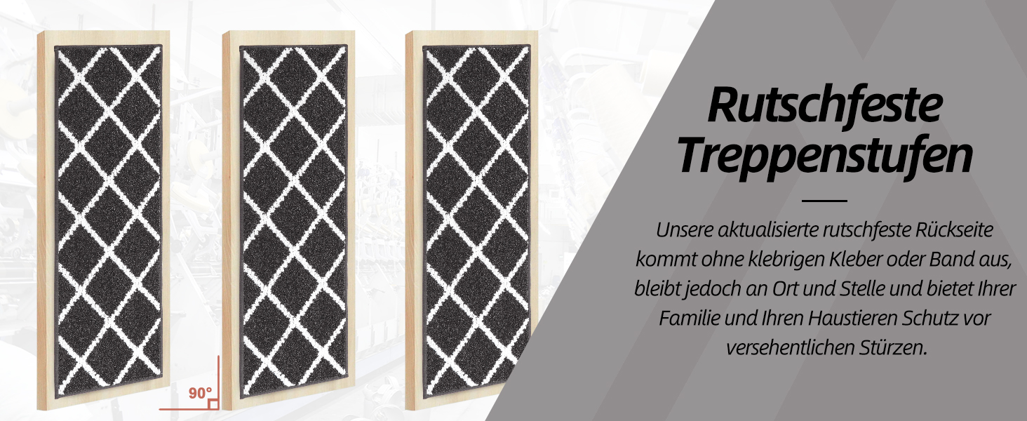 Комплект килимків для сходів COSY HOMEER (15 шт.), 70 x 22 см, антиковзаючі, самоклеючі, машинне прання, 100% поліестер, TPE-підкладка, для дітей, літніх людей та домашніх тварин, чорно-білі