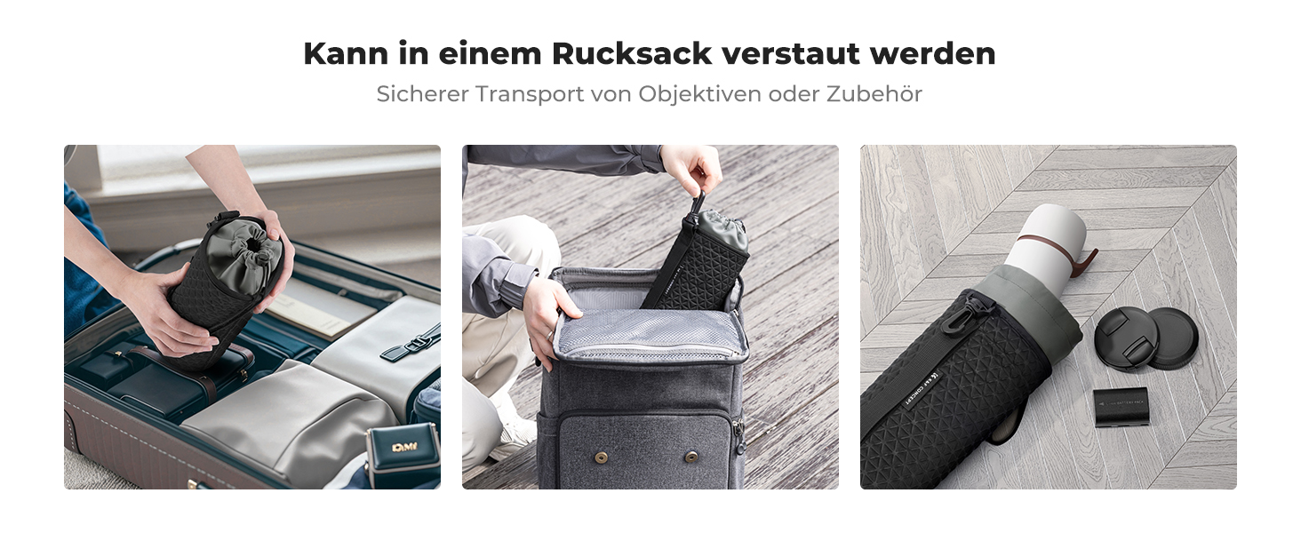 Чохол для об'єктива K&F Concept: 4 розміри, для Canon, Nikon, Sony, Fuji, Sigma, з шнурком