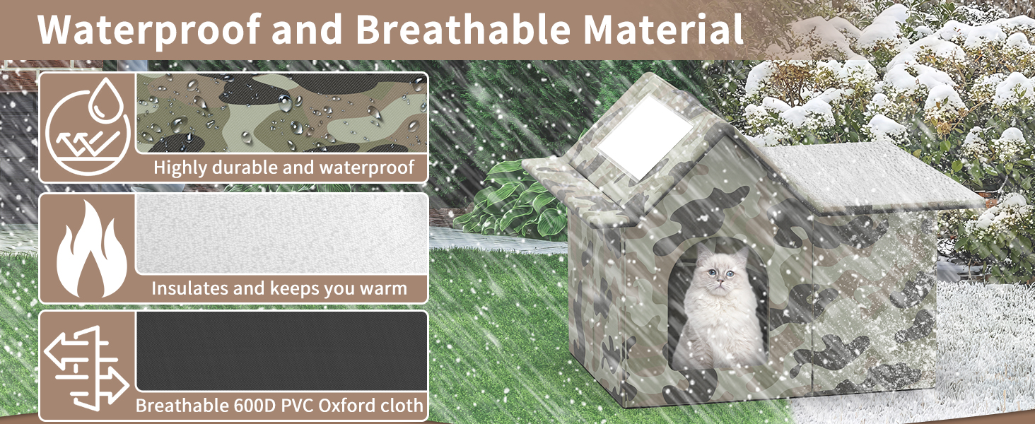 Кіт Будинок для вулиці, зимостійкий, знімні подушки, захист від холоду для котів, з дверними завісами, легко збирається, зелений, 33 x 38 x 43 см