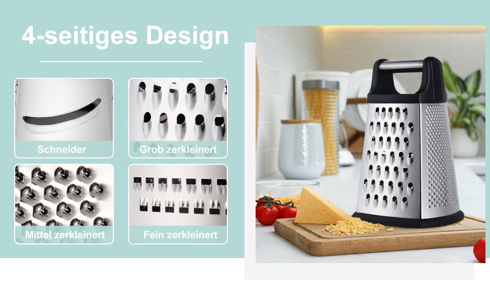 Трока для сиру та овочів з нержавіючої сталі, 4 сторони, чорна