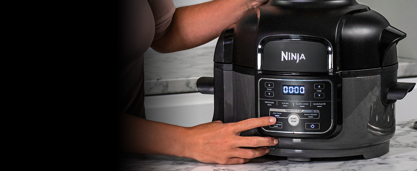 Ninja Foodi MINI Multi-Cooker, 4.7L, 6-in-1 Multi-Cooker, Pressure Cooker, Air Fryer, Slow Cooker, 1460W, Grey/Black OP100EU