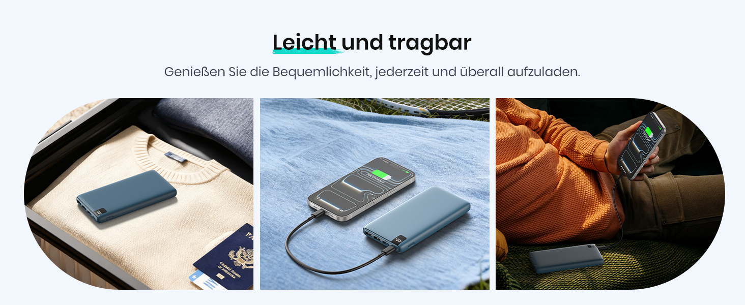 Power Bank ADDTOP 20000mAh 22.5W Blue – портативний зарядний пристрій з USB-C, LED-дисплеєм, швидка зарядка для iPhone 17/16/15/14/13/12/11, Samsung Galaxy та інших телефонів