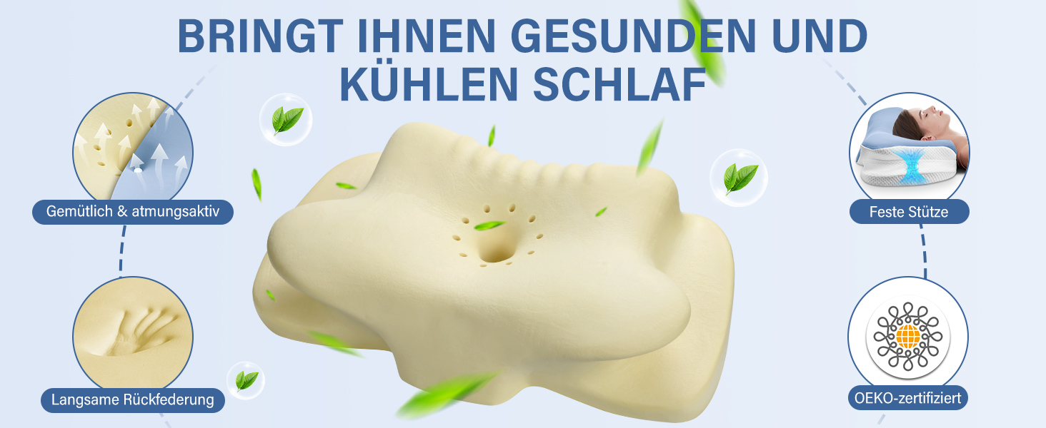 Подушка для шиї Ehomfory з ефектом пам'яті, дихаюча, ергономічна, для сну на боці, спині та животі (Блакитна)