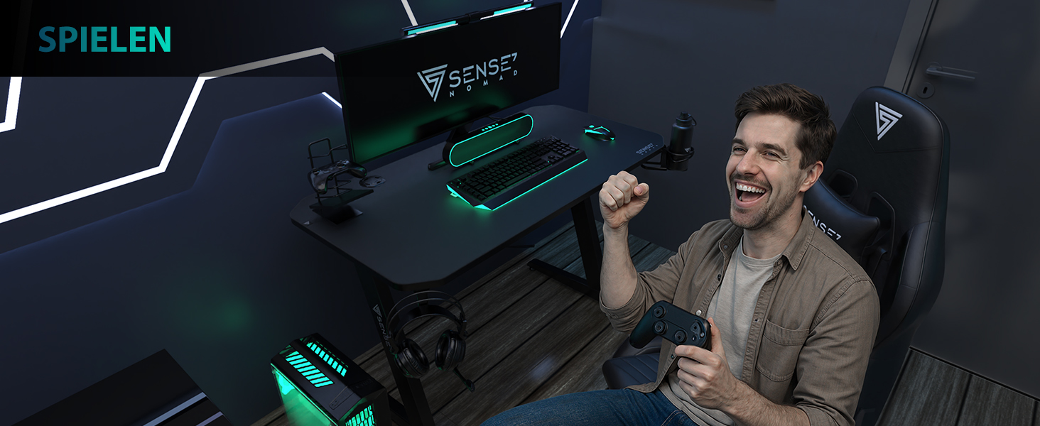 Ергономічний ігровий стіл SENSE7 для ПК з поверхнею з вуглецевого волокна, 140x60 см, класичний дизайн