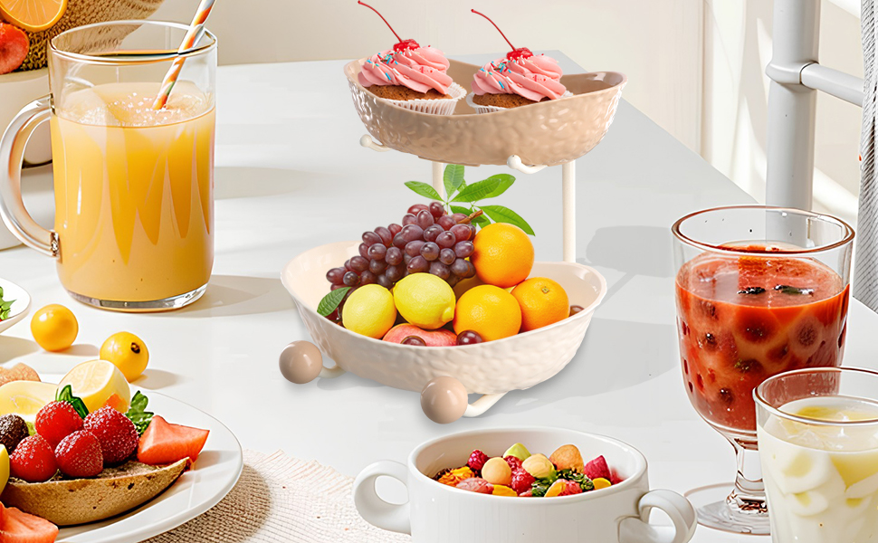 Багатоярусна фруктова етажерка, миска для фруктів, пластикова, з металевою полицею, сервірувальний стійка, фруктові миски для буфетів, закусок, овочів та десертів