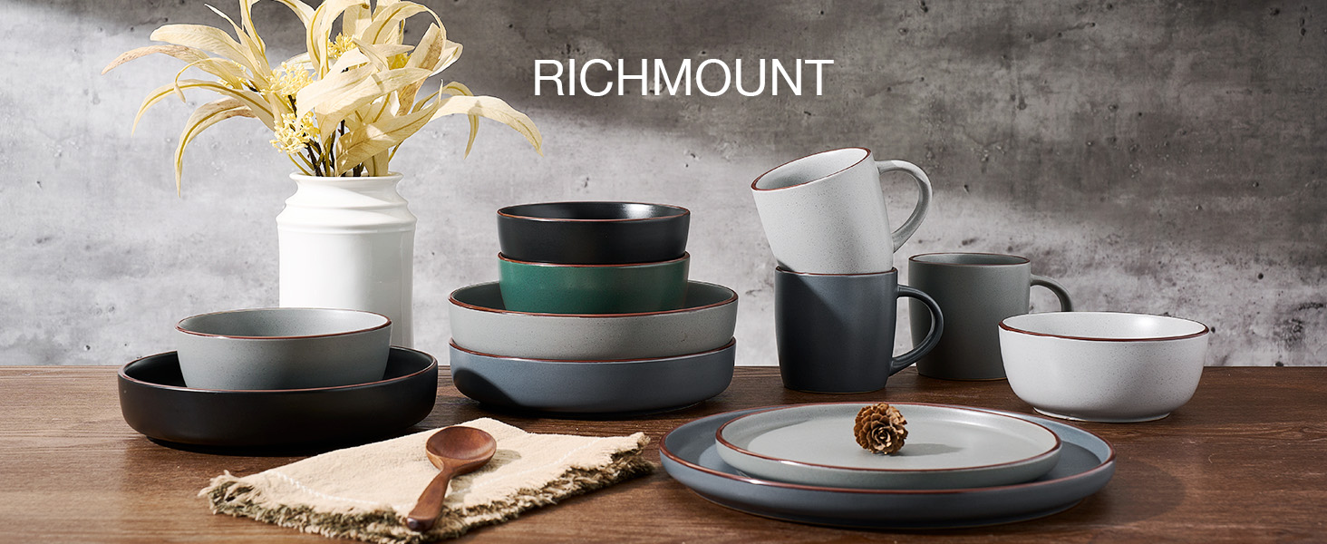 Набір посуду Mercury, 12 предметів: тарілки, супові миски, десертні тарілки, для 4 осіб, з каменю, мікрохвильова піч та посудомийна машина, сірий колір