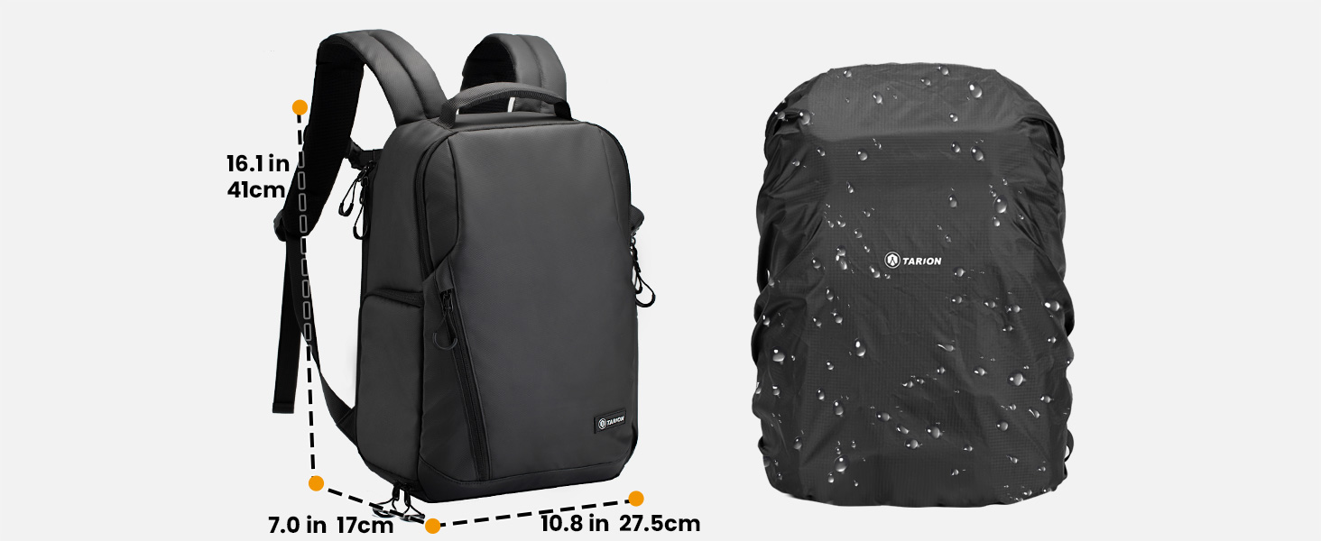 Рюкзак для фотокамери TARION: водонепроникний, з відділенням для 14-дюймового ноутбука та захистом від дощу (чорний)