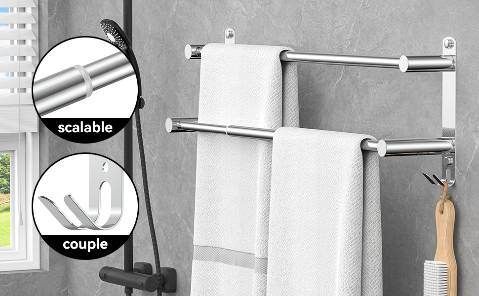 Висувна тримач для рушників 43-78 см, нержавіюча сталь, без свердління, стійка до вологи, для ванної кімнати та кухні