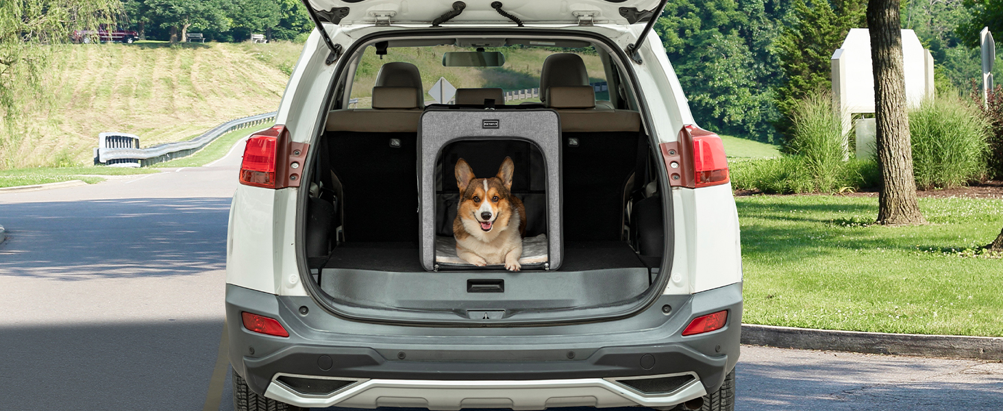 Транспортна переноска для собак Petsfit, сірого кольору, M 61x46x53.5 см. Зручна переноска для собак середніх порід, підходить для подорожей.