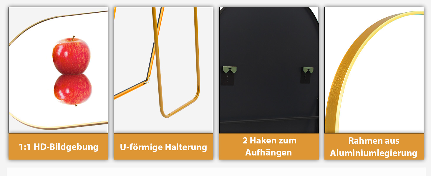 Aufhellender Standspiegel mit Metallrahmen (140x40cm & 180x80cm Optionen)