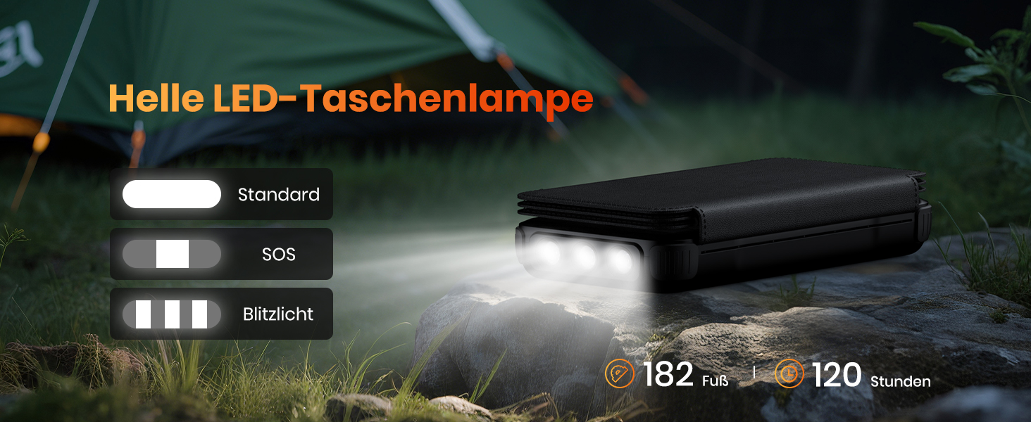 Power Bank Bilivein 25000mAh з сонячною зарядкою, 3 кабелі, 20W, LED, USB-C, для активного відпочинку