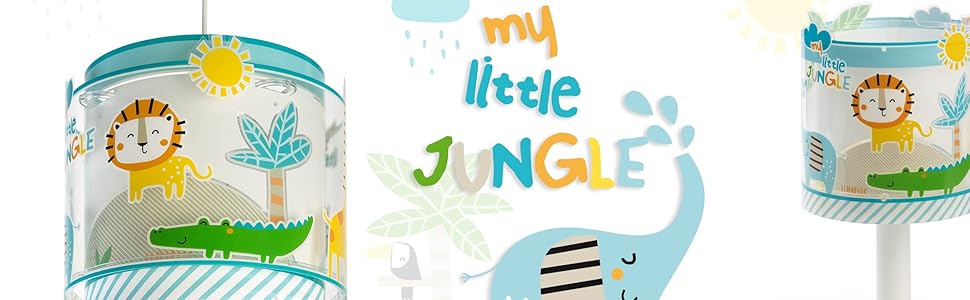 Дитяча підвісна лампа Dalber My Little Jungle із зображенням левів, слонів, жирафів і крокодила, кольорова