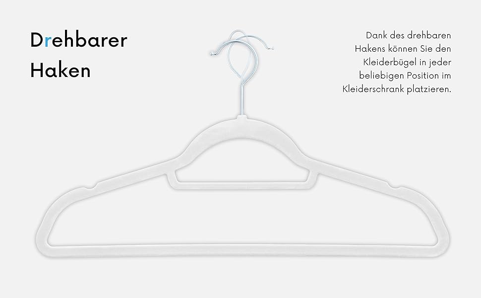 Вішалки для одягу OGIVO - набір 20 шт. з антиковзаючим покриттям, обертаються на 360°, з вирізами для плечей - для сорочок, блузок, краваток