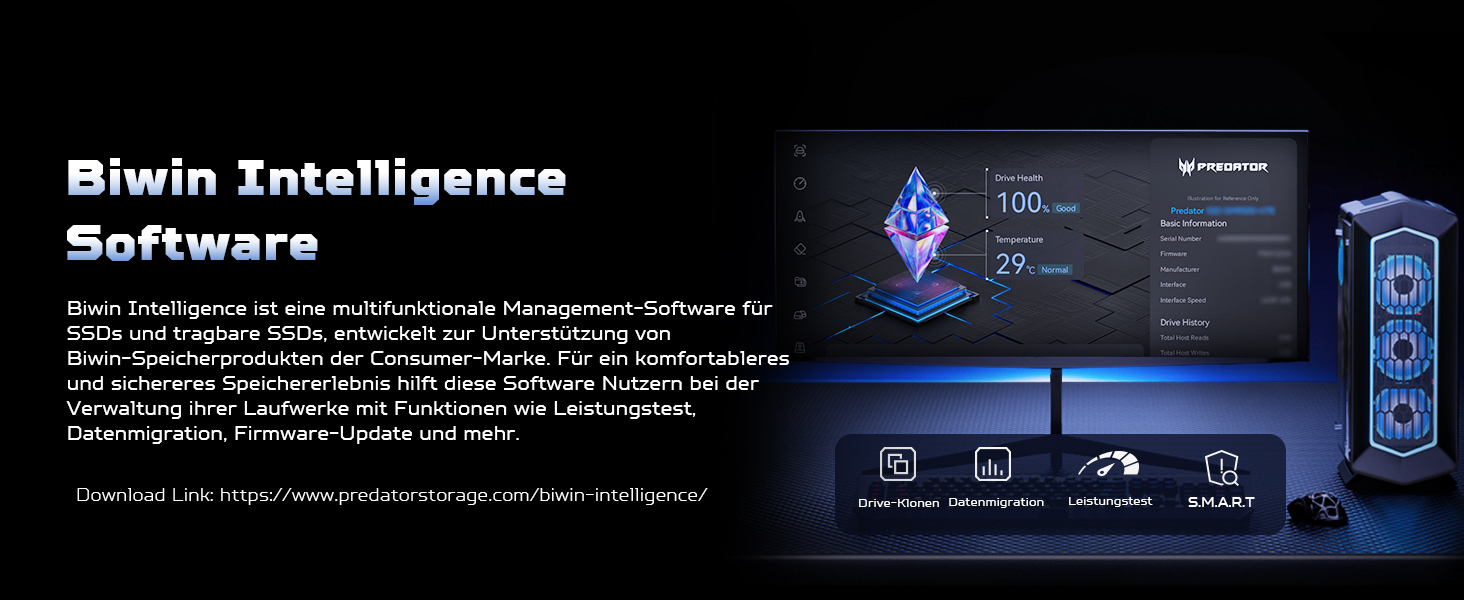 SSD Acer Predator GM7 1TB M.2 NVMe PCIe 4.0 - Швидкість до 7400 МБ/с - TLC NAND Flash - Внутрішній SSD для ПК, ноутбука та PS5