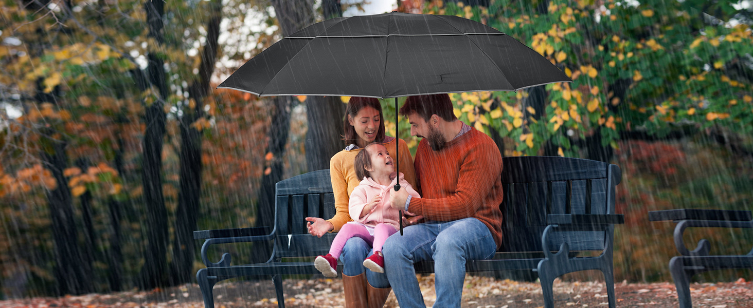 Чорний парасолька G4Free 62 дюймів (157 см) - великий, складний, вітростійкий, автоматичний, з подвійним куполом, 10 ребер