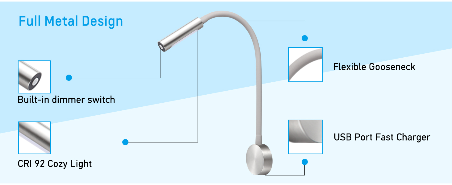 Світлодіодна лампа для кемпера Acegoo 12V/24V з USB зарядкою, червоним нічником, димуванням та гнучким кронштейном
