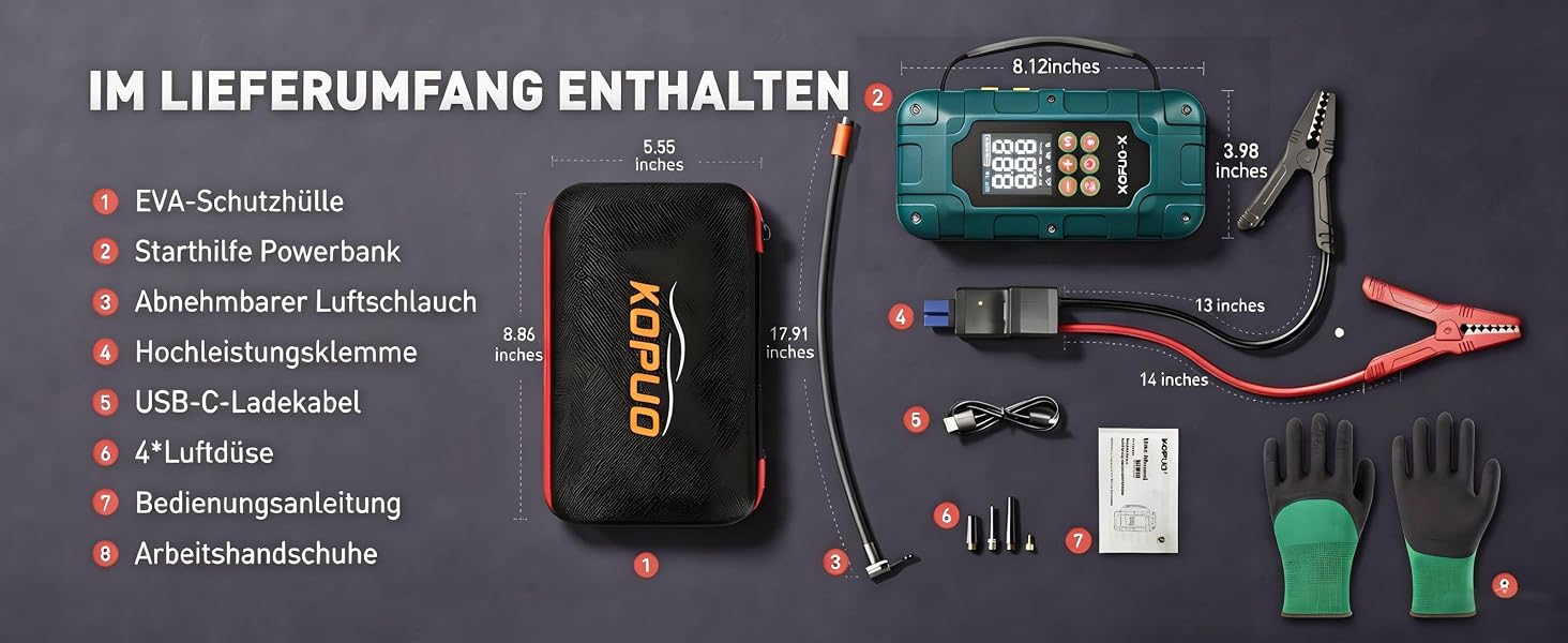 Пусковий пристрій (бустер) для авто 12V 7000A з компресором та Powerbank, колір зелений
