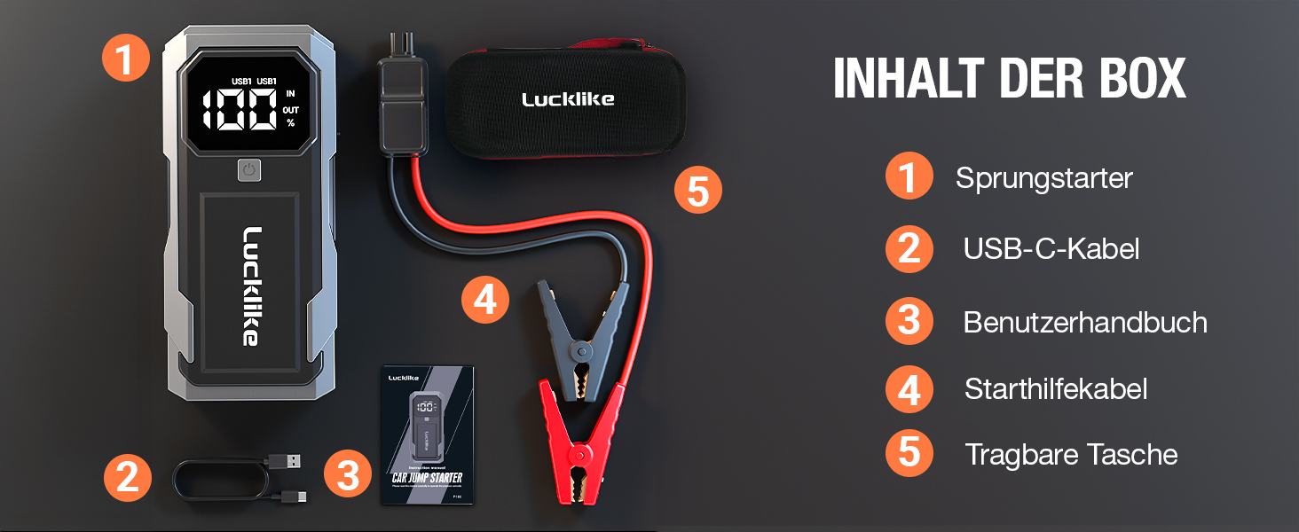 Powerbank для запуску двигуна Lucklike: 3000A, LED-ліхтарик, для авто та мото (до 8.0L бензин/7.0L дизель)