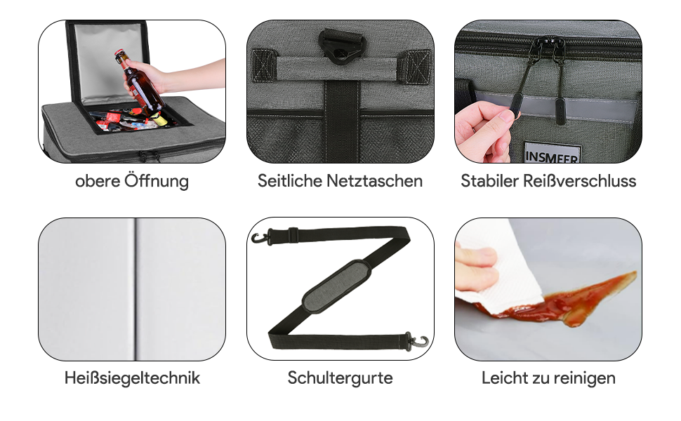 Сумка-холодильник INSMEER 48L: велика, містка, для пікніків, кемпінгу та пляжу (темно-сірий)