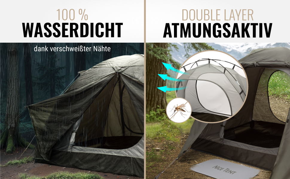 Намет Wanderfalke CAMP 2 для 2-4 осіб, водонепроникний 4000мм, двошаровий, легкий, сімейний намет для кемпінгу, риболовлі та подорожей