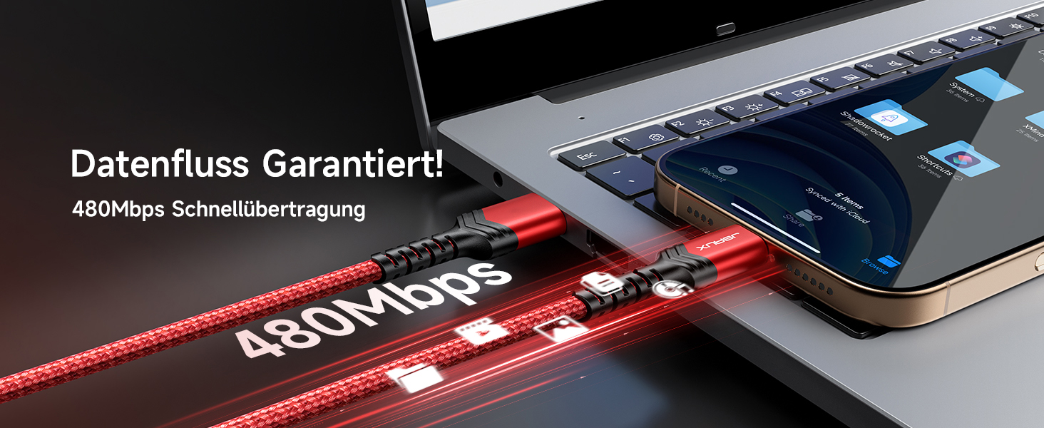 Кабель USB-C JSAUX 3.1A (2 шт. по 2м), 2 шт., червоний, для Samsung Galaxy, iPhone, PS5, CarPlay, нейлон, швидка зарядка