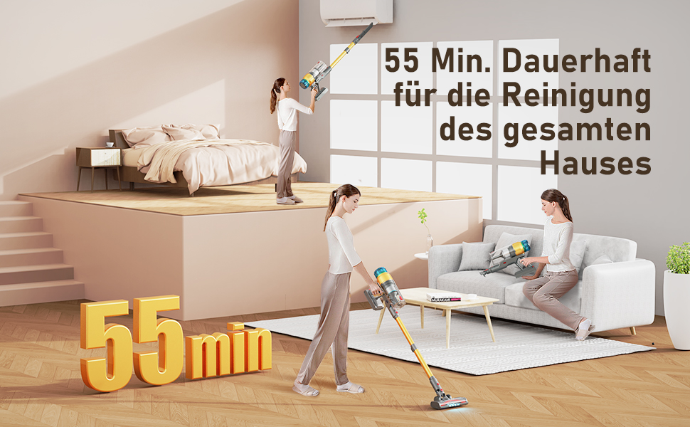 Бездротовий акумуляторний пилосос 450W з дисплеєм та автоматичним режимом. Час роботи до 50 хвилин. Підходить для твердих підлог, килимів та видалення шерсті тварин. (V10)