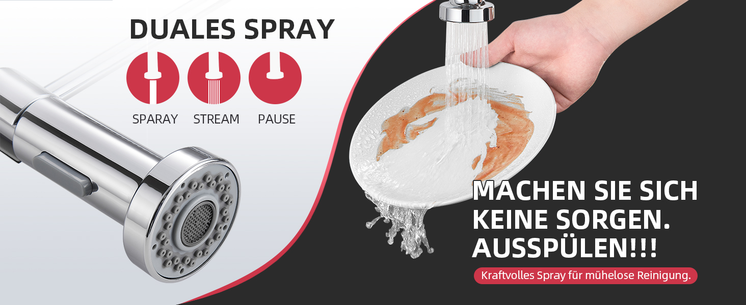 Змішувач для кухні Cobbe з висувним виливом та душем, 2 режими, поворотний на 360°, високий тиск, хром