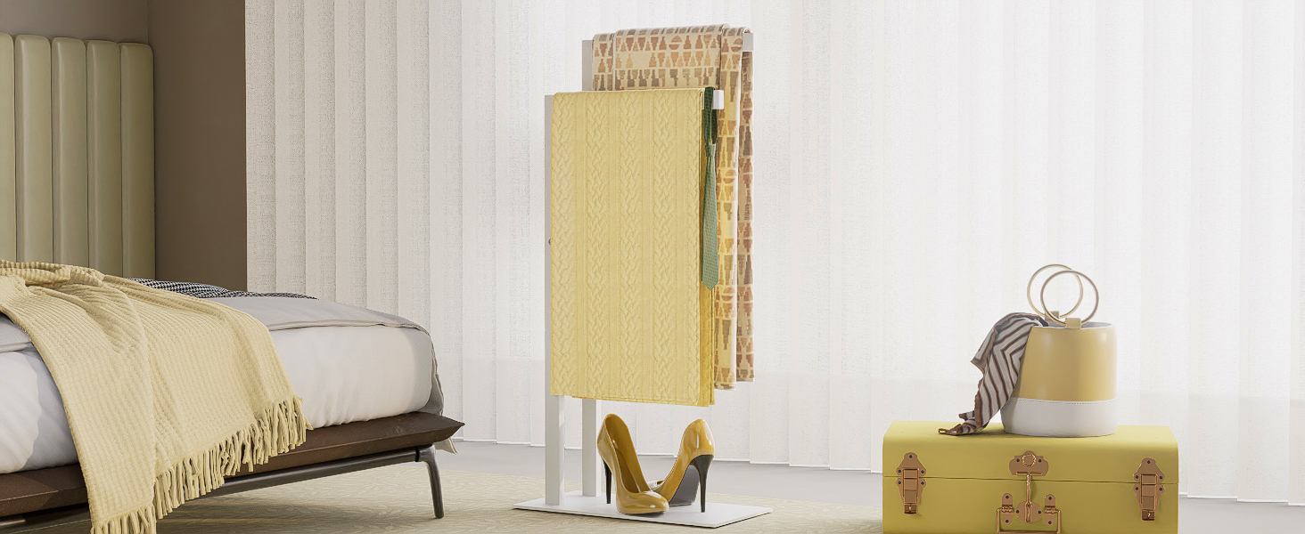 Підставка для рушників Yawinhe Freistehend, підставка для рушників стояча з нержавіючої сталі, 2 стійки, полиця для одягу у ванну кімнату, білий, 40x20x80 см, SMJ003W