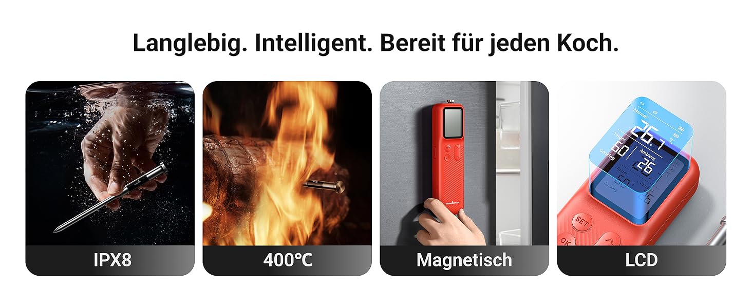 ThermoMaven P2 Розумний термометр для м'яса бездротовий Bluetooth 5.3, 6 сенсорів, Wi-Fi моніторинг, IPX8 водонепроникний, для гриля, духовки, кухні, фритюрниці (1 зонд)