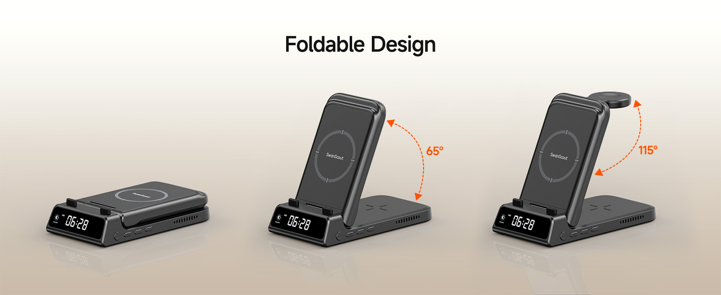 Бездротова зарядка 3-в-1 SwanScout 703A для iPhone 12/13/14/15/16/17, Apple Watch 7/8/9/10/11/Ultra, AirPods Pro 3 – Чорна